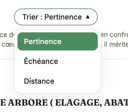 Le menu de tri, ouvert sur ses trois choix